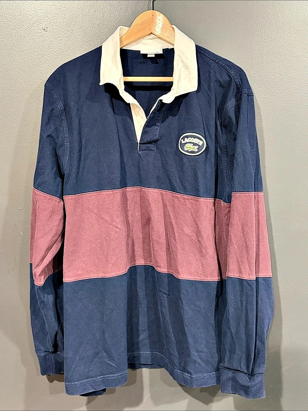 Lacoste Color Block Rugby Polo Blue & Pink XXL